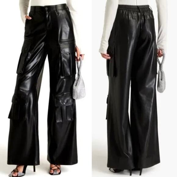 Alice + Olivia Pants - ALICE + OLIVIA  Joette Black Vegan Faux Leather Cargo Pants - Utility - Size 8